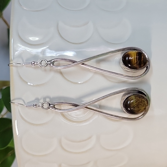 Hand Crafted Jewelry - OOAK Tiger's Eye Drop Earrings, S925 Silver